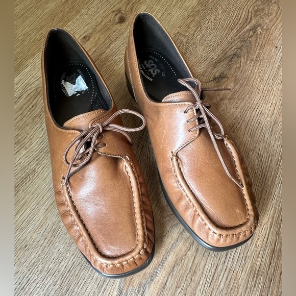 SAS ‘Petra’ Tan leather lace-up moccasin loafers, size 10 - Picture 1 of 7